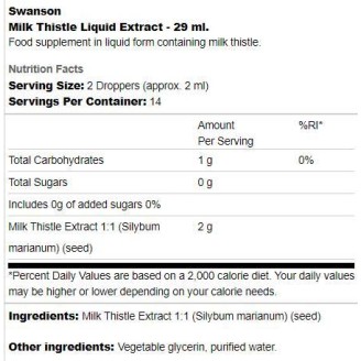Swanson Milk Thistle Liquid Extract 29.6 мл Магарешки бодил на супер цена Хранителни добавки за черен дроб