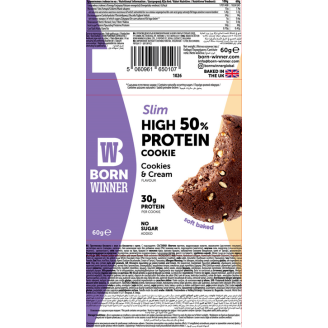 BORN WINNER Slim High 50% Protein Cookie Cookies & Cream 60 гр на супер цена Барове с малко захар