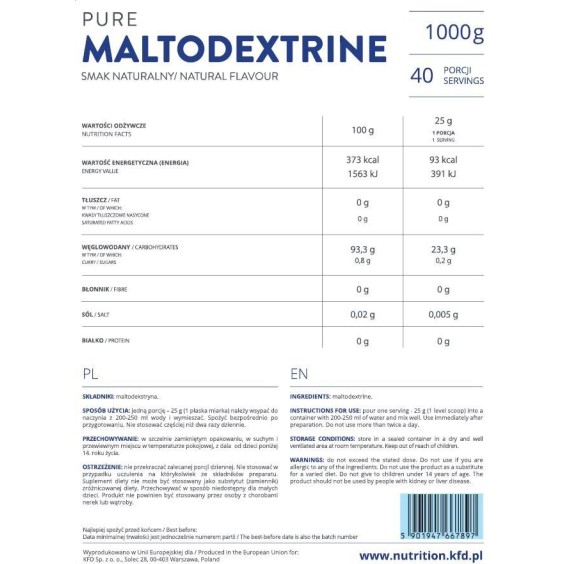 KFD Nutrition Pure Maltodextrine 1000 гр на изгодни цени KFD Nutrition Pure Maltodextrine 1000 гр на супер цена Въглехидрати