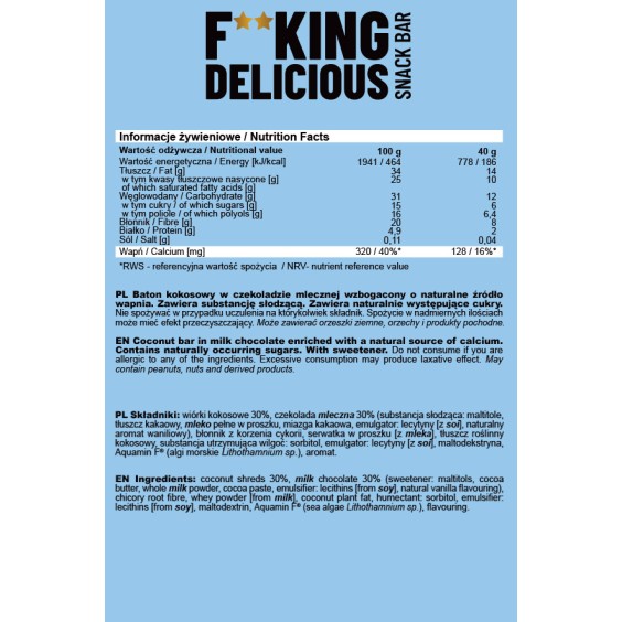 Allnutrition F**King Delicious Snack Bar - Протеинов Бар 40 грама на изгодни цени Allnutrition F**King Delicious Snack Bar - Протеинов Бар 40 грама на супер цена Протеинови барове
