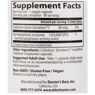 Doctor's Best Serrapeptase 120000 SPU / 90 капсули на супер цена Имуностимулатори