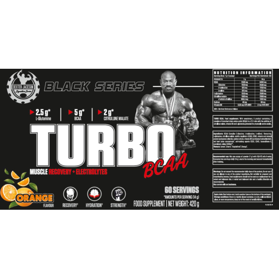 Dexter Jackson Signature Series Black Series | Turbo BCAA Muscle Recovery & Electrolytes 420 грама, 60 Дози на супер цена Аминокиселини