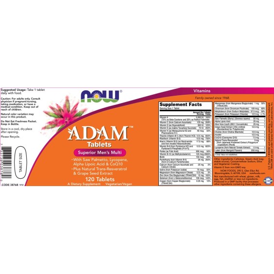 NOW ADAM™ Superior Men's Multiple Vitamin / 120 таблетки на изгодни цени NOW ADAM™ Superior Men's Multiple Vitamin / 120 таблетки на супер цена Мултивитамини
