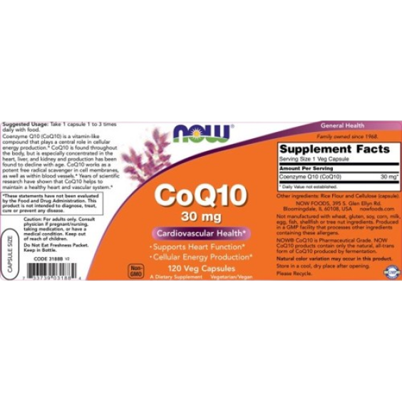 NOW CoQ10 30 мг / 30 капсули на супер цена Коензим Q10