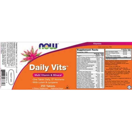 NOW Daily Vits ™ Multi Vitamin & Mineral 250 таблетки на изгодни цени NOW Daily Vits ™ Multi Vitamin & Mineral 250 таблетки на супер цена Мултивитамини