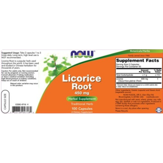 NOW Licorice Root 450 мг / 100 капсули на супер цена Имуностимулатори