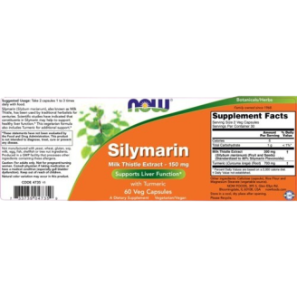 NOW Silymarin Milk Thistle Extract 150 мг / 60 капсули на супер цена Хранителни добавки за черен дроб