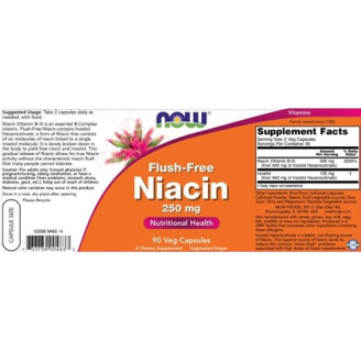 NOW Flush-Free Niacin 250 мг / 90 капсули на супер цена Витамин B