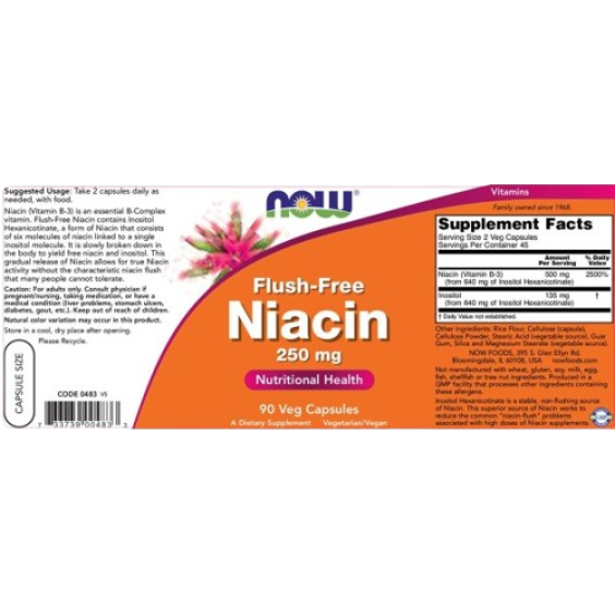 NOW Flush-Free Niacin 250 мг / 90 капсули на изгодни цени NOW Flush-Free Niacin 250 мг / 90 капсули на супер цена Витамин B