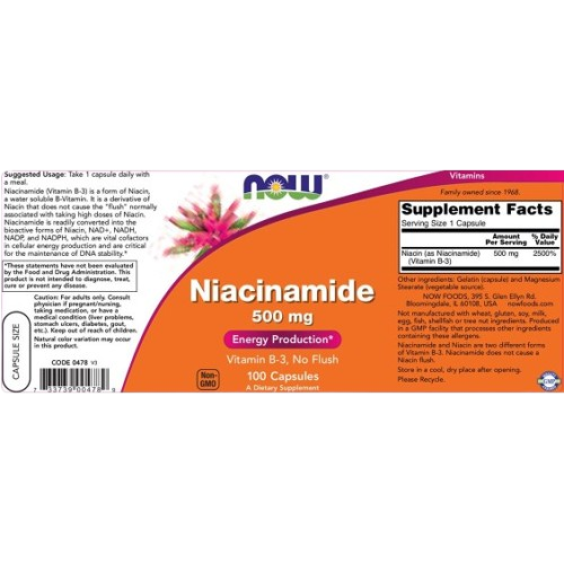 NOW Niacinamide 500 мг / 100 капсули на супер цена Витамин B