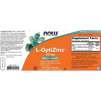 NOW L-Opti Zinc 30 мг / 100 капсули на супер цена Цинк
