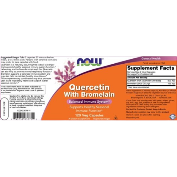 NOW Quercetin with Bromelain 120 капсули на супер цена Кверцетин