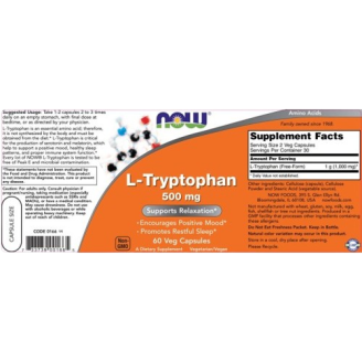 NOW L-Tryptophan 500 mg / 60 Caps на супер цена Хранителни добавки за сън
