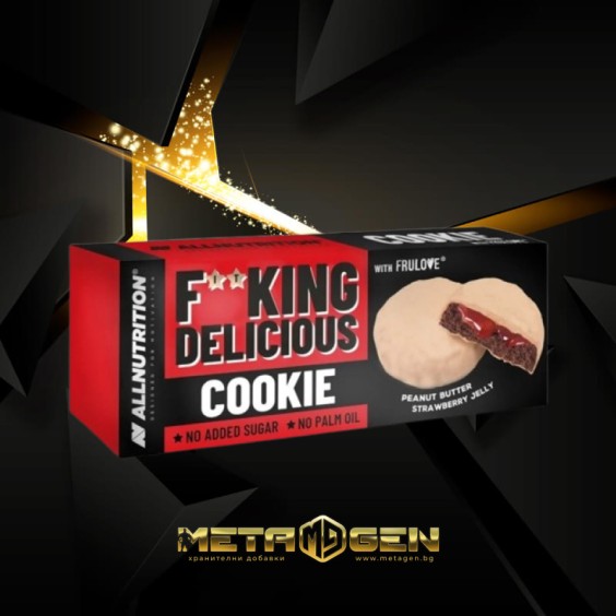 Allnutrition F**King Delicious Cookie - Peanut Butter Strawberry Jelly - Диетичен Десерт 128 гр на изгодни цени Allnutrition F**King Delicious Cookie - Peanut Butter Strawberry Jelly - Диетичен Десерт 128 гр на супер цена Барове с малко захар