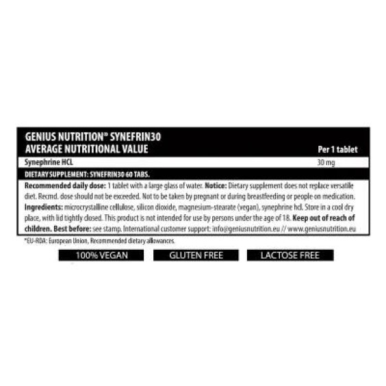 GENIUS NUTRITION SYNEFRIN30 60 Tabs 60 Serv на изгодни цени GENIUS NUTRITION SYNEFRIN30 60 Tabs 60 Serv на супер цена Фет бърнъри
