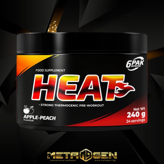 6PAK Nutrition Heat | Pre-workout & Fat Burner - 240 грама, 24 Дози - ябълка с праскова. на изгодни цени 6PAK Nutrition Heat | Pre-workout & Fat Burner - 240 грама, 24 Дози - ябълка с праскова. на супер цена Азотни бустери / напомпващи