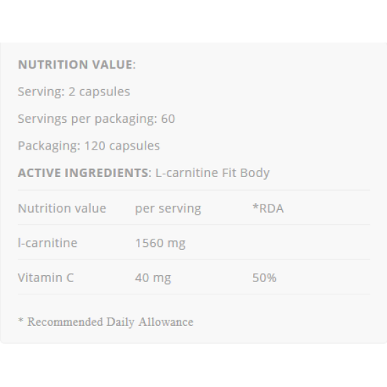 Allnutrition L-Carnitine Fit Body 120 капсули на изгодни цени Allnutrition L-Carnitine Fit Body 120 капсули на супер цена Л Карнитин
