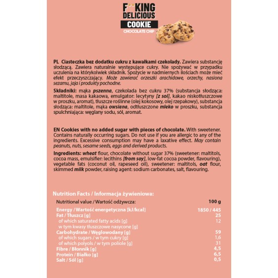 Allnutrition F**King Delicious Cookie - Chocolate Chip - Диетичен Десерт 135 гр на супер цена Барове с малко захар