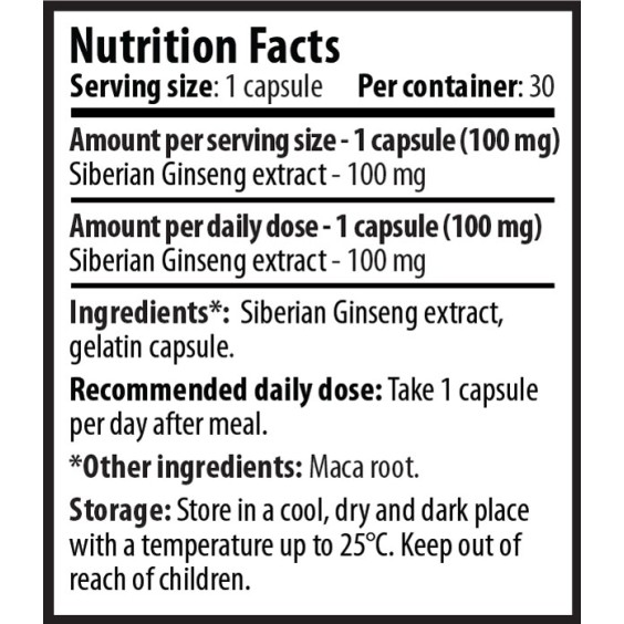 Cvetita Herbal Siberian Ginseng 100 мг / 30 капсули на изгодни цени Cvetita Herbal Siberian Ginseng 100 мг / 30 капсули на супер цена Добавки на растителна и билкова основа
