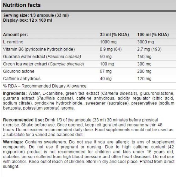FA Nutrition L-Carnitine 3000 Plus / 12 x 100 мл, 36 Дози на супер цена Л Карнитин