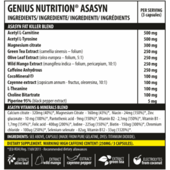 Genius Nutrition ASASYN / 180 Caps на супер цена Изгаряне на мазнини