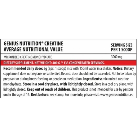 GENIUS NUTRITION Creatine Monohydrate 400 гр на изгодни цени GENIUS NUTRITION Creatine Monohydrate 400 гр на супер цена Креатин