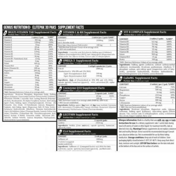 Genius Nutrition Elite Pak - 30 Packs на изгодни цени Genius Nutrition Elite Pak - 30 Packs на супер цена Мултивитамини