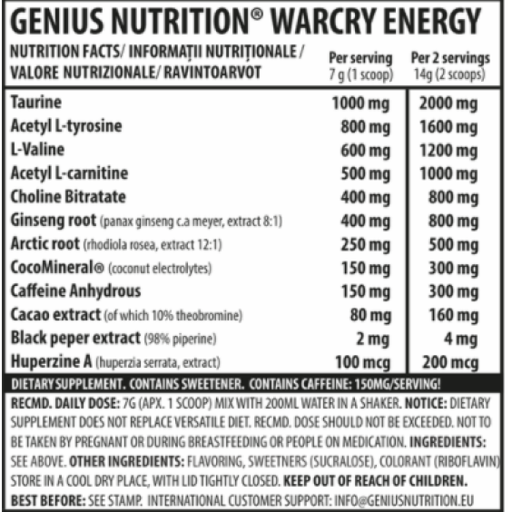 Genius Nutrition WARCRY® ENERGY - 315gr на изгодни цени Genius Nutrition WARCRY® ENERGY - 315gr на супер цена Азотни бустери / напомпващи