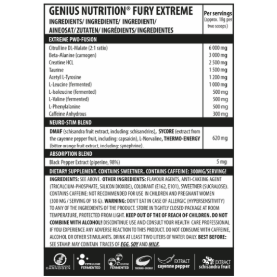Genius Nutrition FURY EXTREME - 400gr на изгодни цени Genius Nutrition FURY EXTREME - 400gr на супер цена Азотни бустери / напомпващи