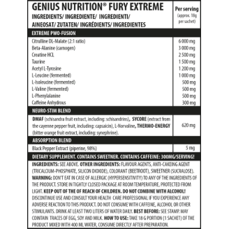 Genius Nutrition FURY EXTREME 18g/1 serv на супер цена Азотни бустери / напомпващи