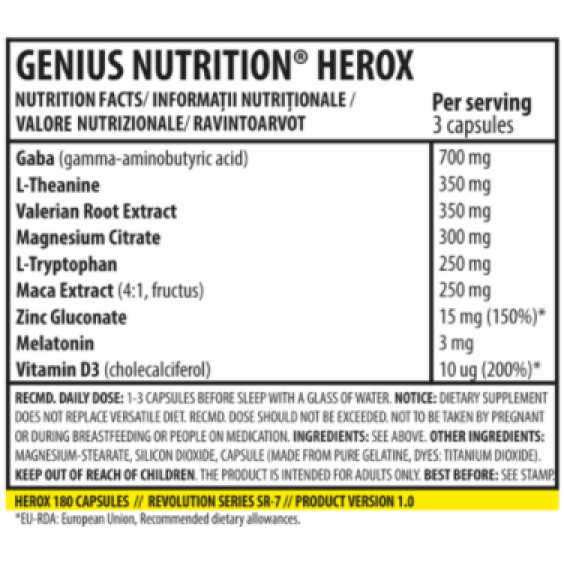 Genius Nutrition HEROX / 180 Caps на супер цена Стимулатори на хормон на растежа