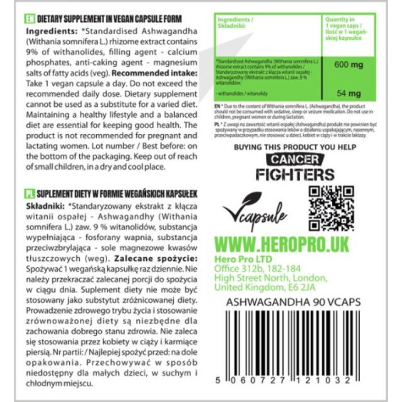 Hero.Lab Ashwagandha Extract 600 мг / 90 капсули / 90 дози на изгодни цени Hero.Lab Ashwagandha Extract 600 мг / 90 капсули / 90 дози на супер цена Адаптогени, Ашваганда