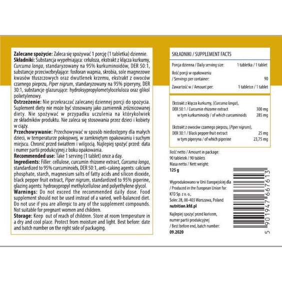 KFD Nutrition Curcumin & Piperine+ 90 таблетки на изгодни цени KFD Nutrition Curcumin & Piperine+ 90 таблетки на супер цена Куркумин