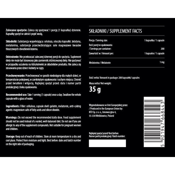 KFD Nutrition Melatonin 200 капсули на изгодни цени KFD Nutrition Melatonin 200 капсули на супер цена Хранителни добавки за сън