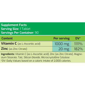 MLO VITAMIN C 1000 mg / 90 tabs + ZINC Citrate 20 mg / 90 дози на супер цена Имуностимулатори