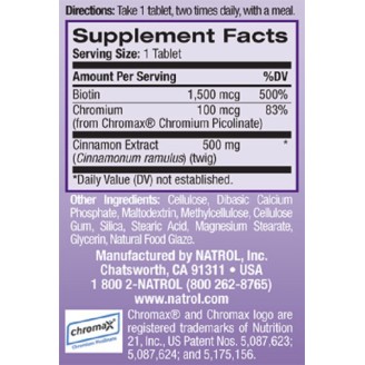 Natrol Cinnamon Biotin Chromium 60 таблетки на супер цена Добавки на растителна и билкова основа