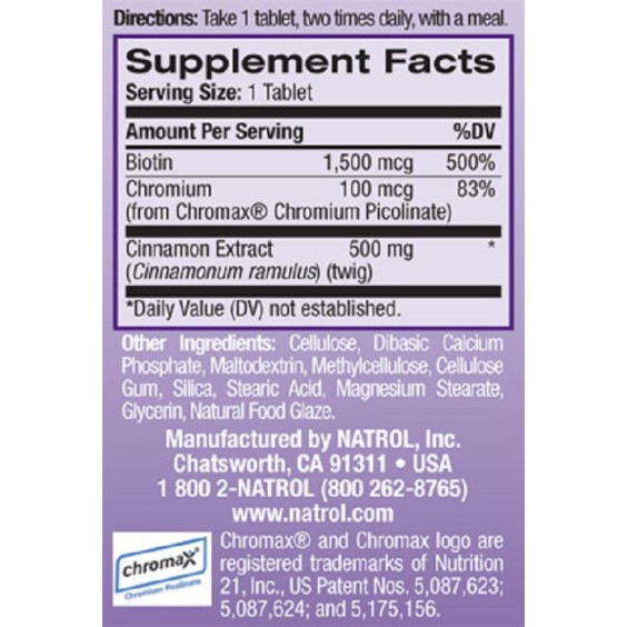 Natrol Cinnamon Biotin Chromium 60 таблетки на изгодни цени Natrol Cinnamon Biotin Chromium 60 таблетки на супер цена Добавки на растителна и билкова основа