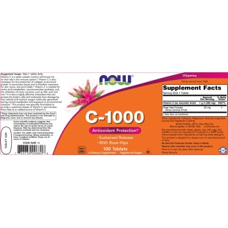NOW Vitamin C-1000 /Sustained Release with Rose Hips/ 100 таблетки на супер цена Витамин C