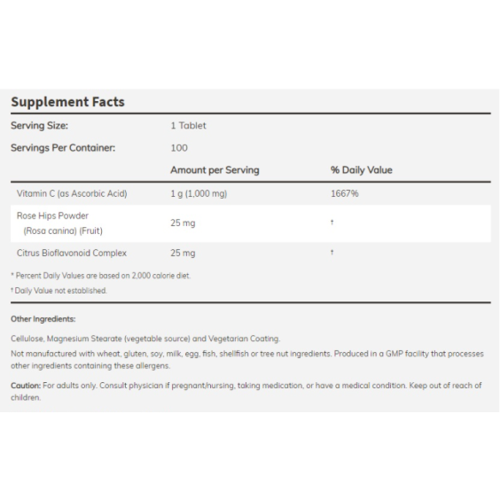 NOW Vitamin C-1000 with Rose Hips & Bioflavonoids 100tabs на супер цена Витамин C