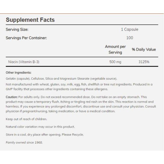 NOW Foods Niacin 500 мг / 100 капсули на супер цена Витамин B