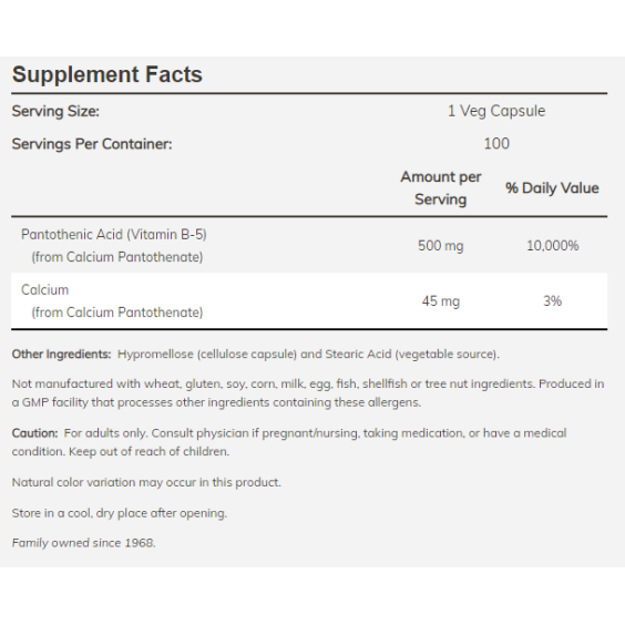 NOW Pantothenic Acid 500mg. / 100 Caps. на изгодни цени NOW Pantothenic Acid 500mg. / 100 Caps. на супер цена Витамин B