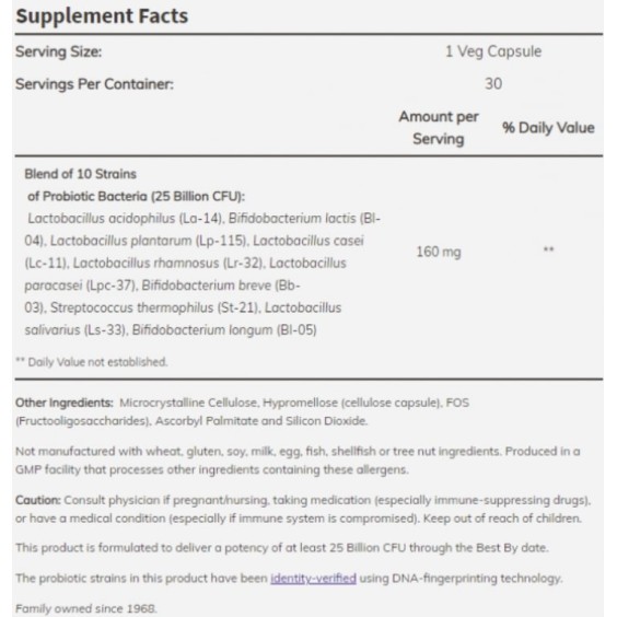 NOW Probiotic-10 25 Billion 30 капсули на супер цена Пробиотици