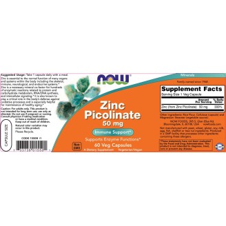NOW Zinc Picolinate 50 мг / 60 капсули на супер цена Калций, Магнезий, Цинк