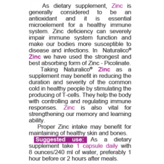 Naturalico Zinc Picolinate 50 мг / 60 таблетки на супер цена Калций, Магнезий, Цинк