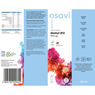 Osavi Methyl-B12, 500 µg - 25 ml oral spray, cherry flavour на супер цена Витамин B