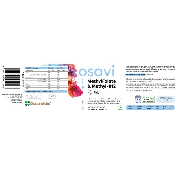 Osavi MethylFolate & Methyl-B12 | with Quatrefolic® - 120 Caps на изгодни цени Osavi MethylFolate & Methyl-B12 | with Quatrefolic® - 120 Caps на супер цена Витамин B