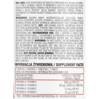 OstroVit PHARMA ADEK / Vitamin A + D + E + K / 200 таблетки на супер цена Витамини от А до Я