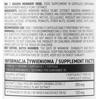 OstroVit PHARMA Bacopa Monnieri / Vege / 90 капсули на супер цена Хранителни добавки за сън