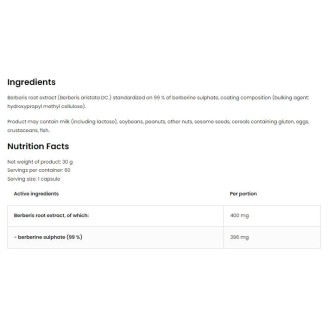 OstroVit Berberine Sulphate 396 mg | 99% Berberis Root Extract 60 капсули на супер цена Добавки на растителна и билкова основа