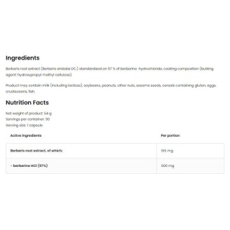 OstroVit Berberine HCl 500 mg | 97% Berberis Root Extract 90 капсули на супер цена Добавки на растителна и билкова основа